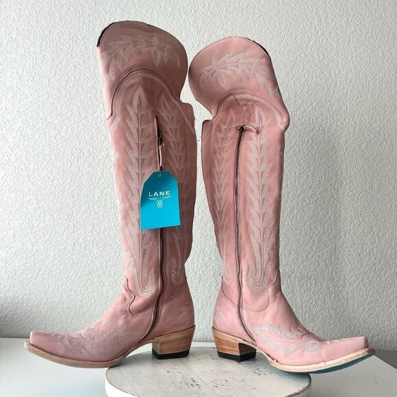 Lane LEXINGTON Over the Knee Womens Cowboy Boots 9 Blush Pink Western Cowgirl - Picture 9 of 13